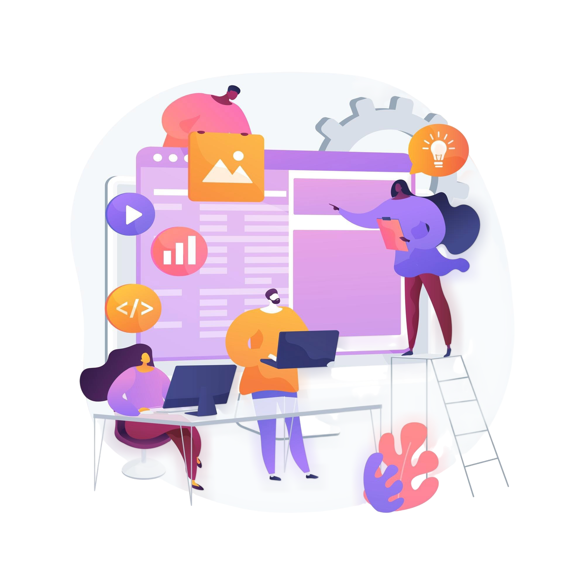 Imagen animada de personas trabajando en Marketing Digital